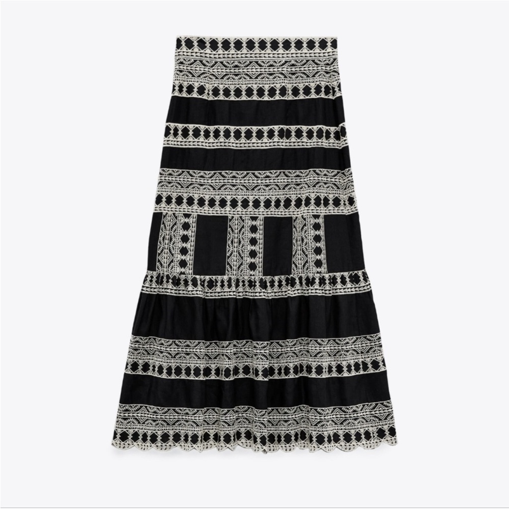 Zara embroidered midi skirt